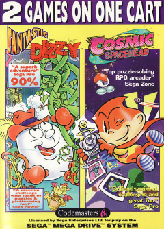 2 Games on One Cart: Fantastic Dizzy & Cosmic Spacehead for the Sega Mega Drive Front Cover Box Scan