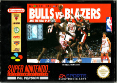 Bulls vs. Blazers and the NBA Playoffs for the Super Nintendo Front Cover Box Scan