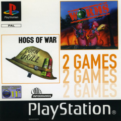 2 Games: Hogs of War + Worms for the Sony PlayStation Front Cover Box Scan