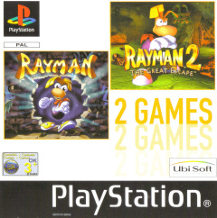 2 Games: Rayman + Rayman 2: The Great Escape for the Sony PlayStation Front Cover Box Scan